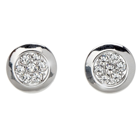 Silvertone Circle Stud Earrings with Clear Swarovski Crystals - Picture 1 of 1